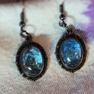 Vintage-Inspired Blue Oval Earrings
